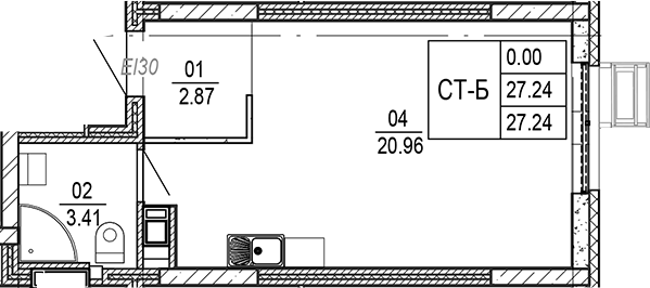 Планировка — Progress Академический, Студия, 27 м²