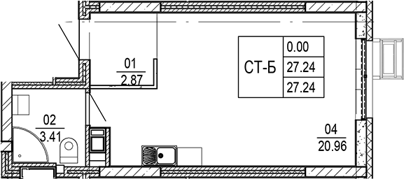 Планировка — Progress Академический, Студия, 27 м²