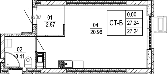 Планировка — Progress Академический, Студия, 27 м²