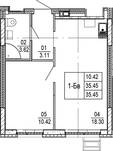 Планировка — Progress Академический, 2-комн., 35 м²