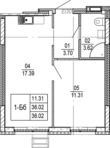 Планировка — Progress Академический, 2-комн., 36 м²