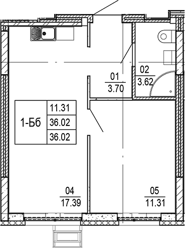 Планировка — Progress Академический, 2-комн., 36 м²