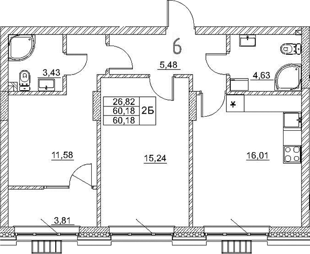 Планировка — Art Premium, 3-комн., 56 м²