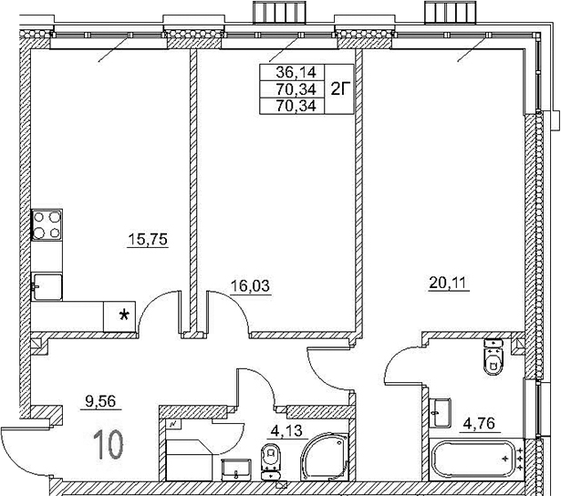 Планировка — Art Premium, 3-комн., 70 м²