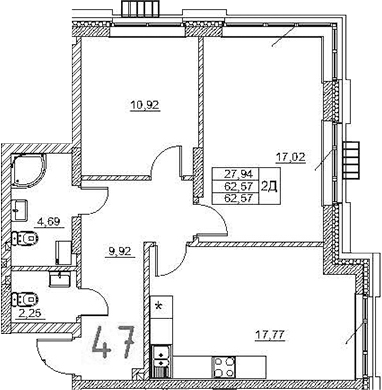 Планировка — Art Premium, 3-комн., 63 м²