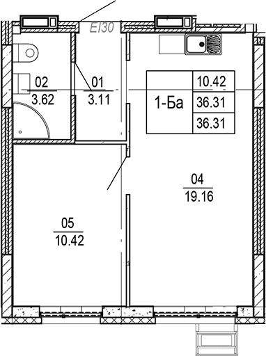 Планировка — Progress Академический, 2-комн., 36 м²
