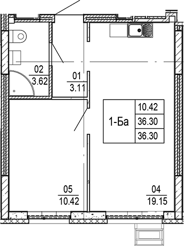Планировка — Progress Академический, 2-комн., 36 м²