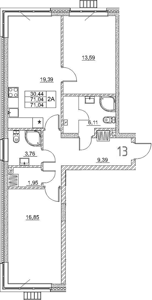 Планировка — Art Premium, 3-комн., 71 м²