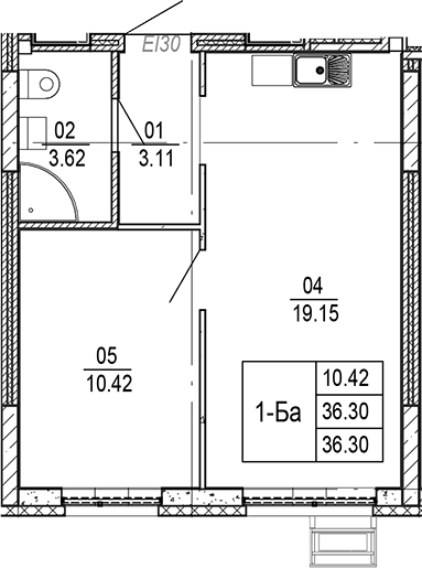 Планировка — Progress Академический, 2-комн., 36 м²