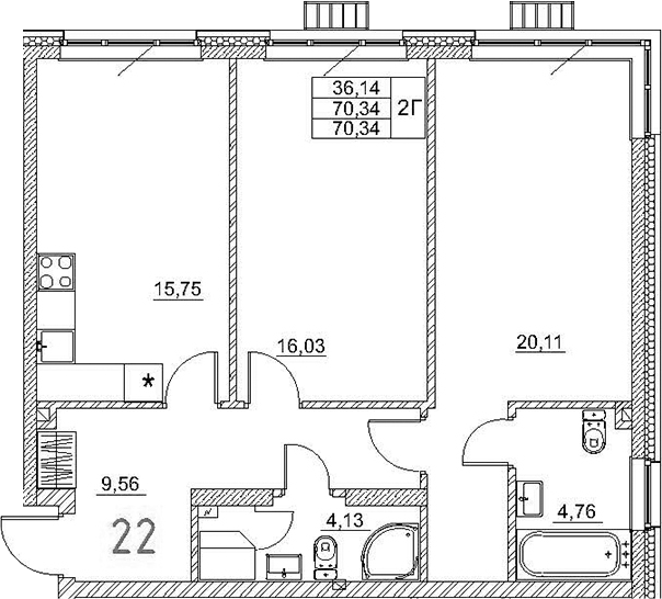 Планировка — Art Premium, 3-комн., 70 м²