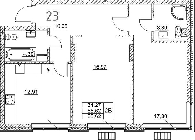 Планировка — Art Premium, 3-комн., 66 м²
