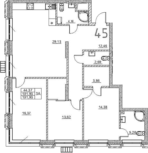 Планировка — Art Premium, 4-комн., 102 м²