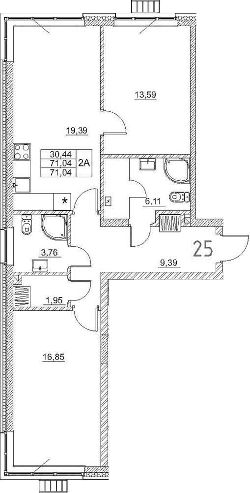 Планировка — Art Premium, 3-комн., 71 м²