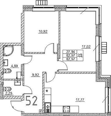Планировка — Art Premium, 3-комн., 63 м²
