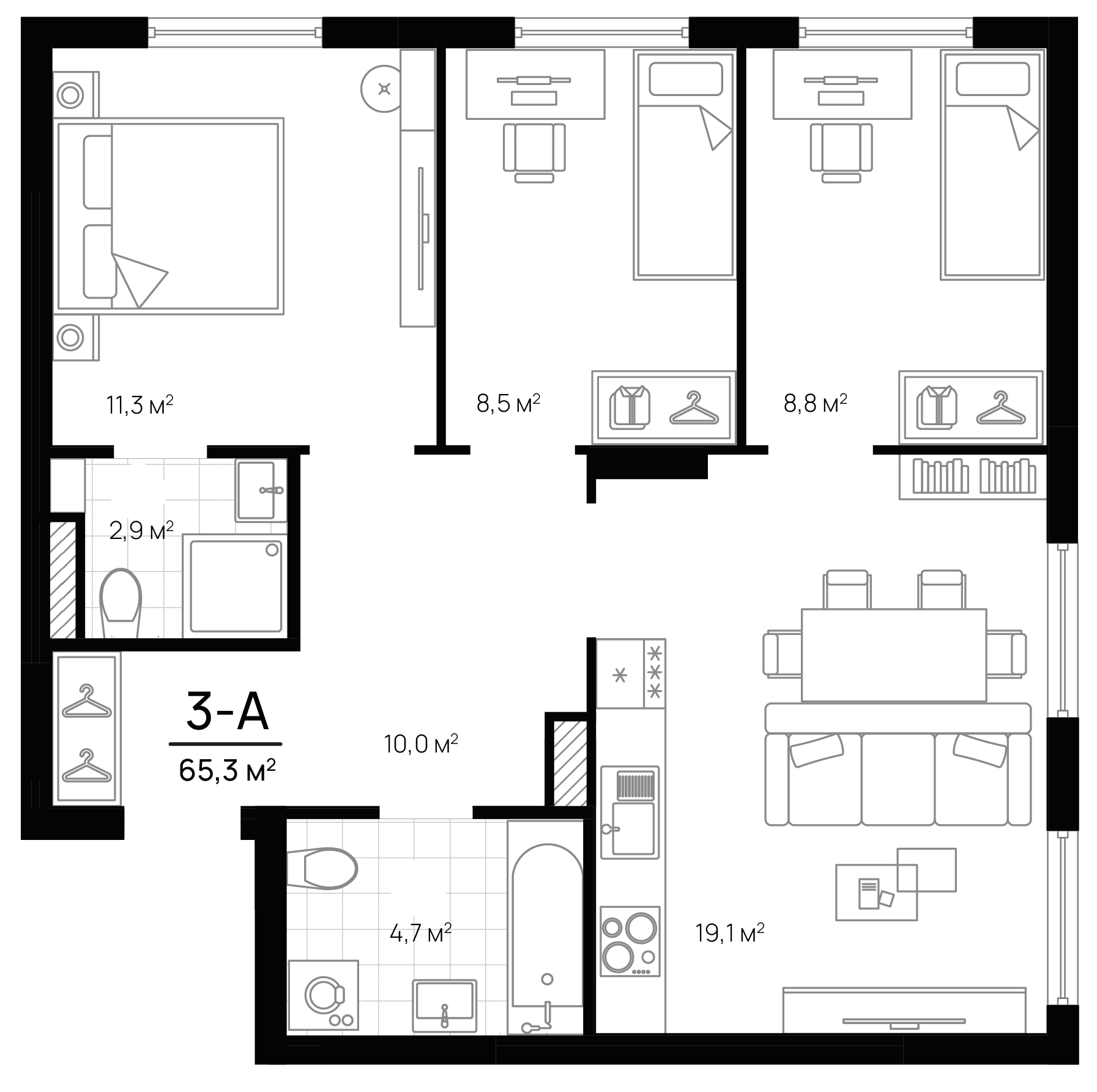 Планировка — Progress Академический, 4-комн., 65 м²