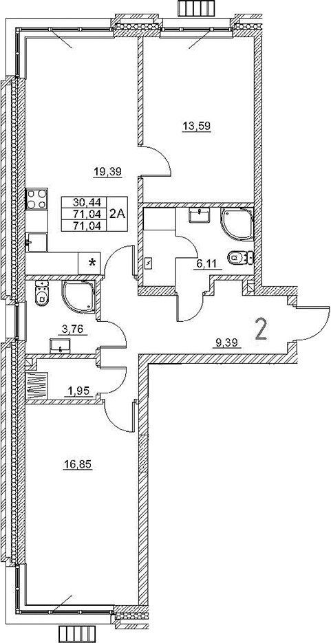 Планировка — Art Premium, 3-комн., 71 м²