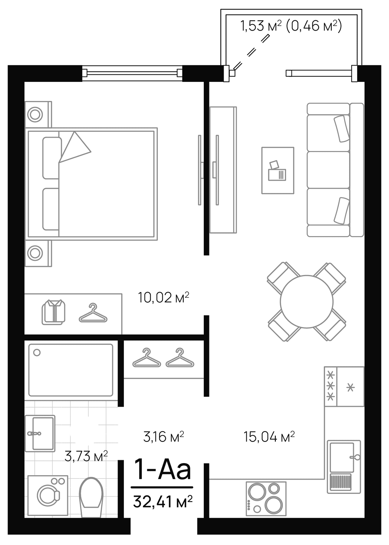 Планировка — Progress Академический, 2-комн., 32 м²