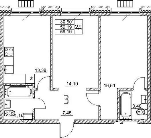 Планировка — Art Premium, 2-комн., 59 м²
