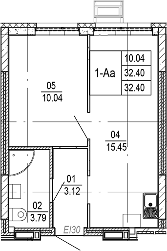 Планировка — Progress Академический, 2-комн., 32 м²