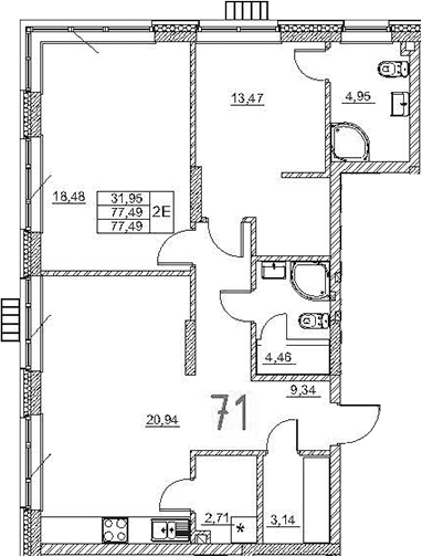 Планировка — Art Premium, 3-комн., 77 м²