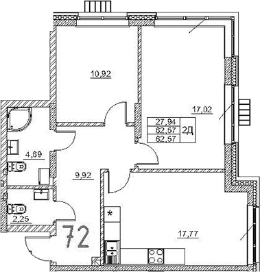 Планировка — Art Premium, 3-комн., 63 м²