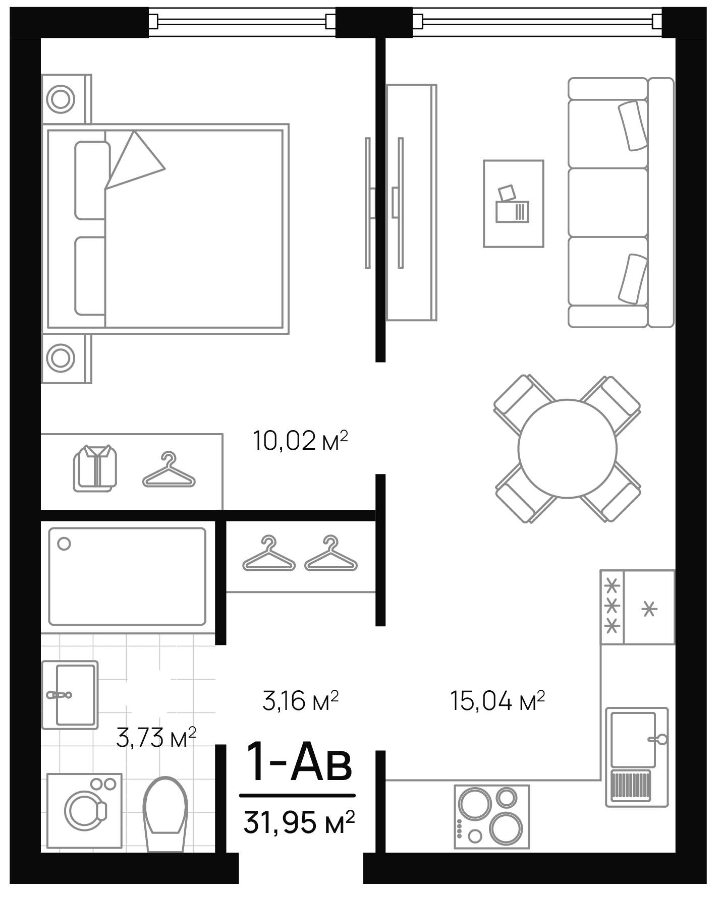 Планировка — Progress Академический, 2-комн., 32 м²