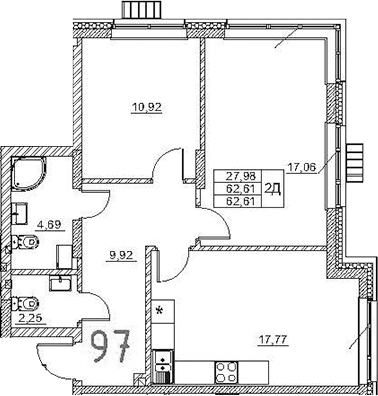 Планировка — Art Premium, 3-комн., 63 м²