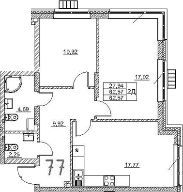 Планировка — Art Premium, 3-комн., 63 м²