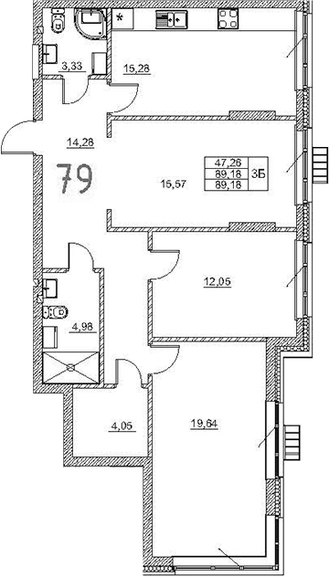 Планировка — Art Premium, 4-комн., 89 м²