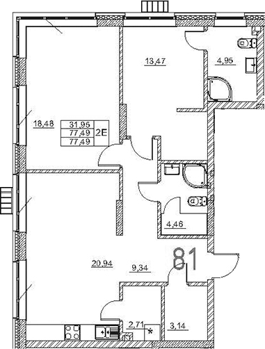 Планировка — Art Premium, 3-комн., 77 м²