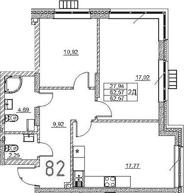 Планировка — Art Premium, 3-комн., 63 м²