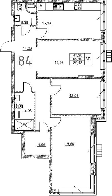 Планировка — Art Premium, 4-комн., 89 м²