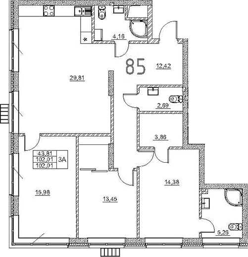 Планировка — Art Premium, 4-комн., 102 м²