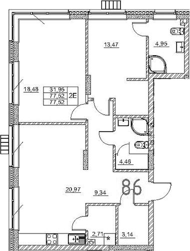 Планировка — Art Premium, 3-комн., 78 м²