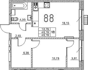 Планировка — Art Premium, 2-комн., 42 м²