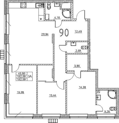 Планировка — Art Premium, 4-комн., 102 м²