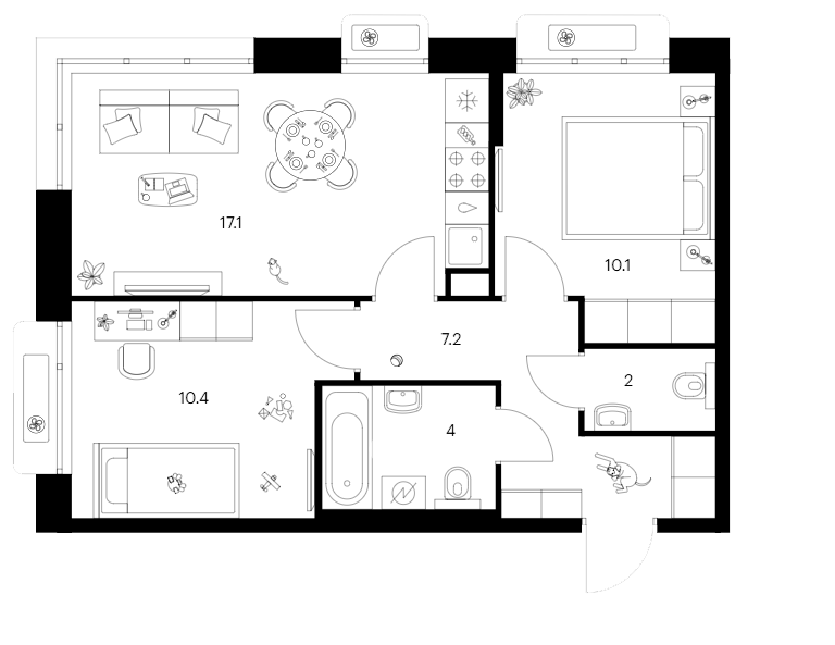 Планировка — Сиберово, 2-комн., 51 м²