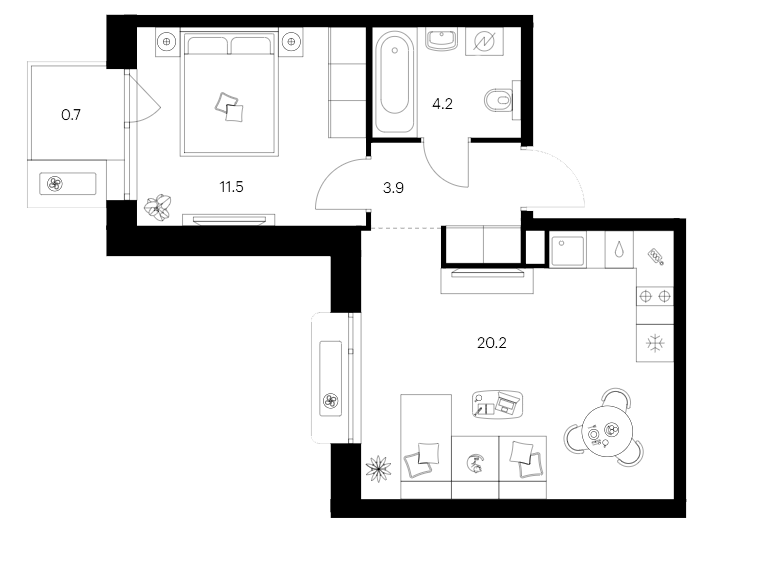 Планировка — Сиберово, 2-комн., 40 м²