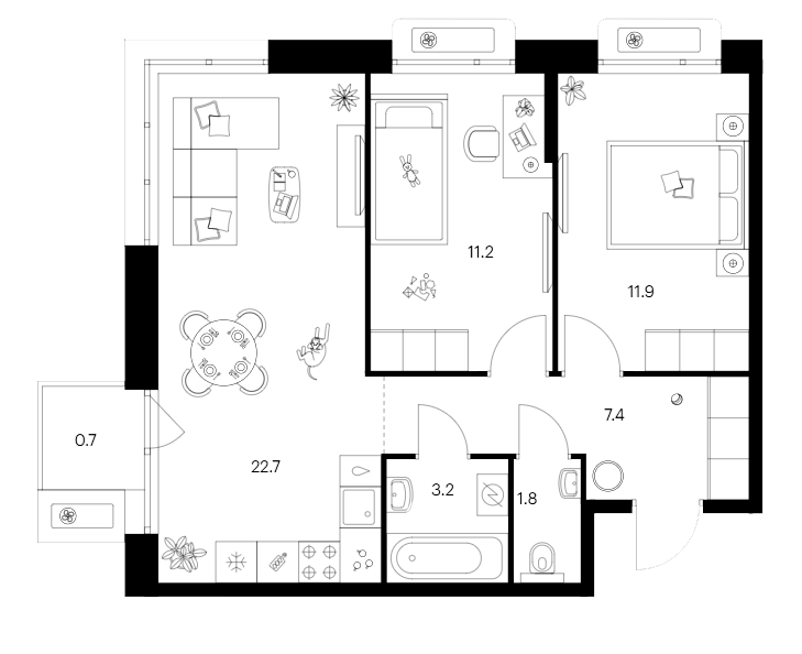 Планировка — Сиберово, 3-комн., 58 м²