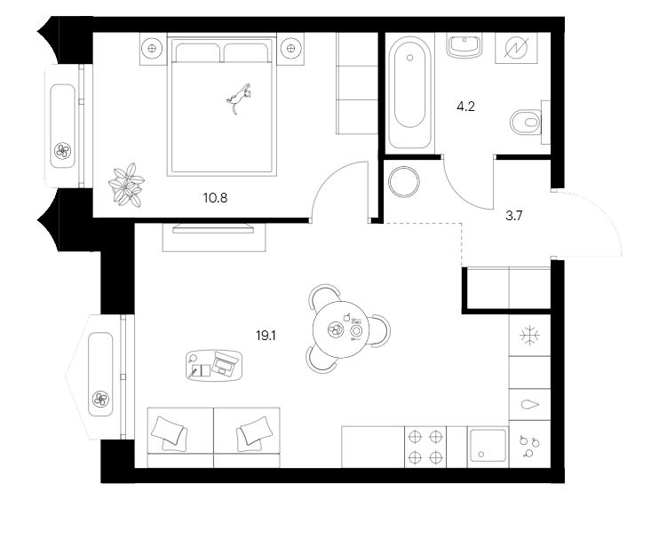 Планировка — Сиберово, 2-комн., 38 м²