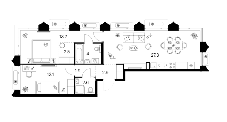 Планировка — Сиберово, 3-комн., 67 м²
