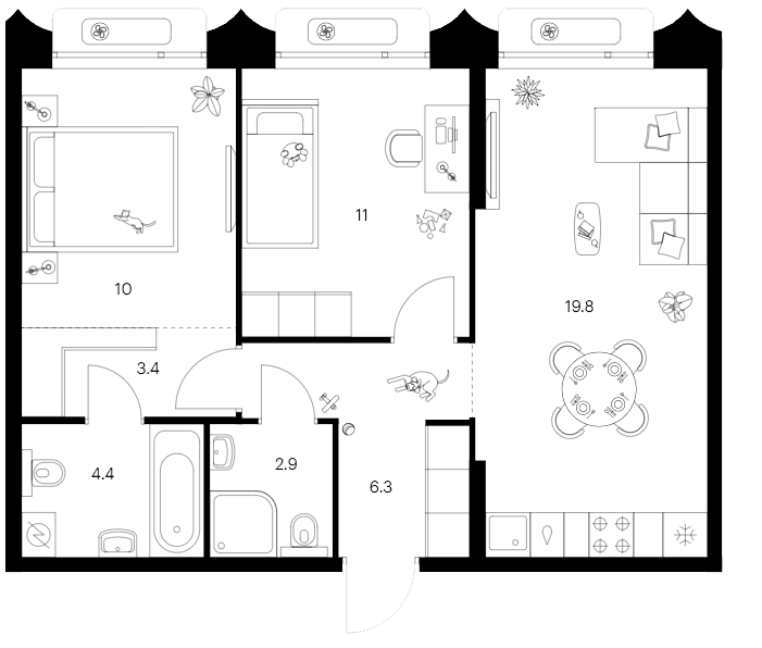 Планировка — Сиберово, 3-комн., 58 м²