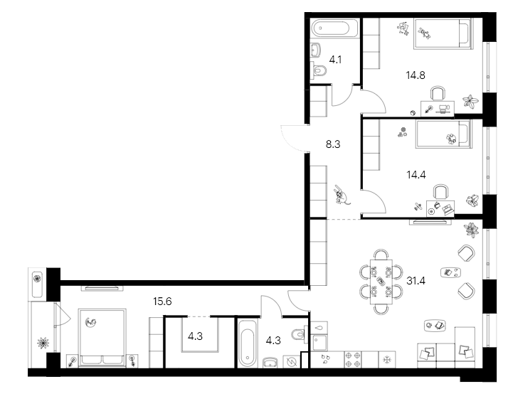 Планировка — Сиберово, 3-комн., 97 м²