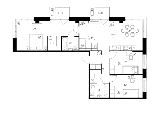 Планировка — Сиберово, 4-комн., 97 м²