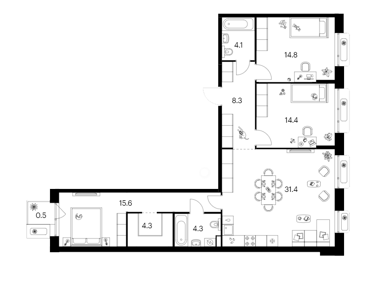Планировка — Сиберово, 3-комн., 97 м²