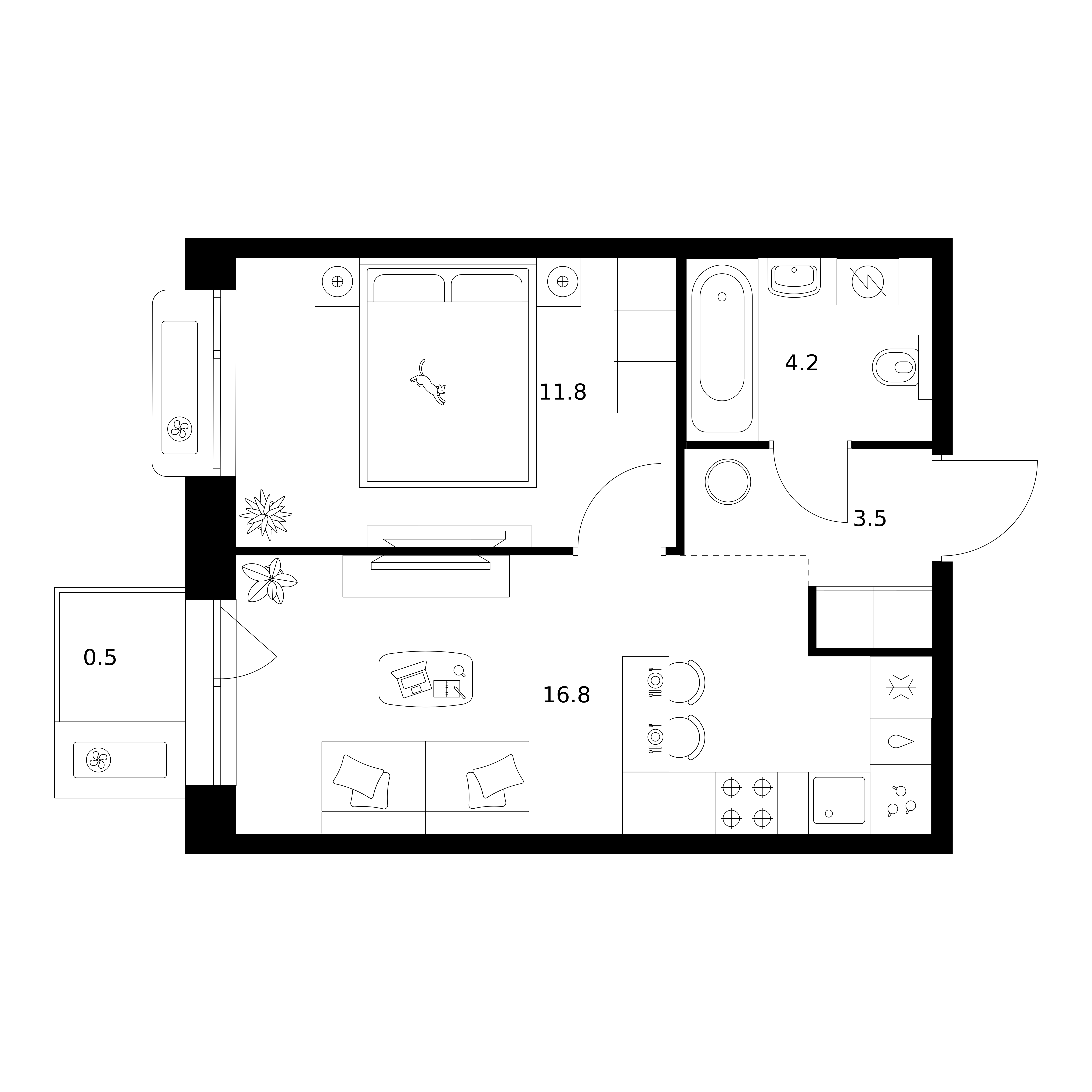 Планировка — Сиберово, 2-комн., 36 м²