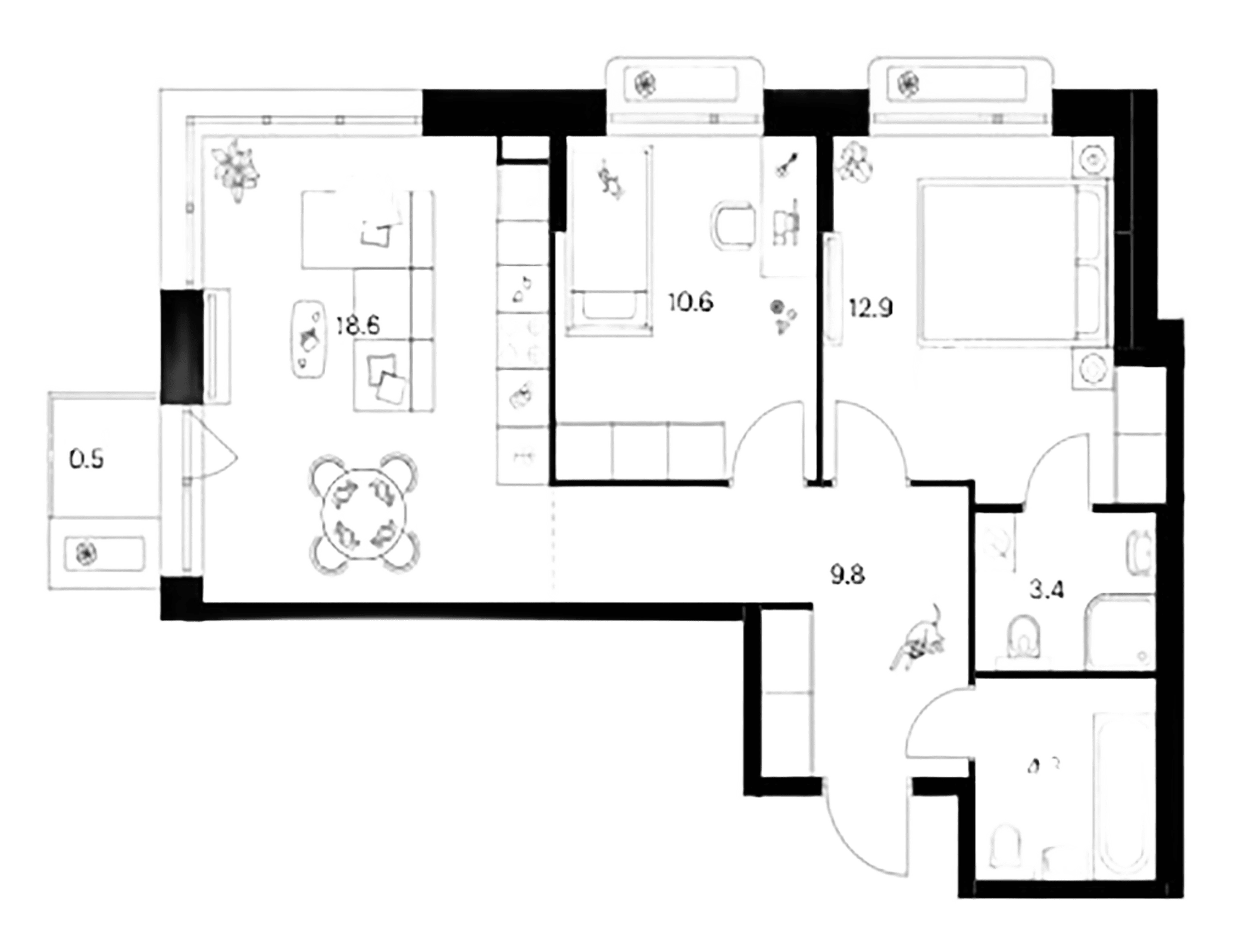 Планировка — Сиберово, 2-комн., 60 м²