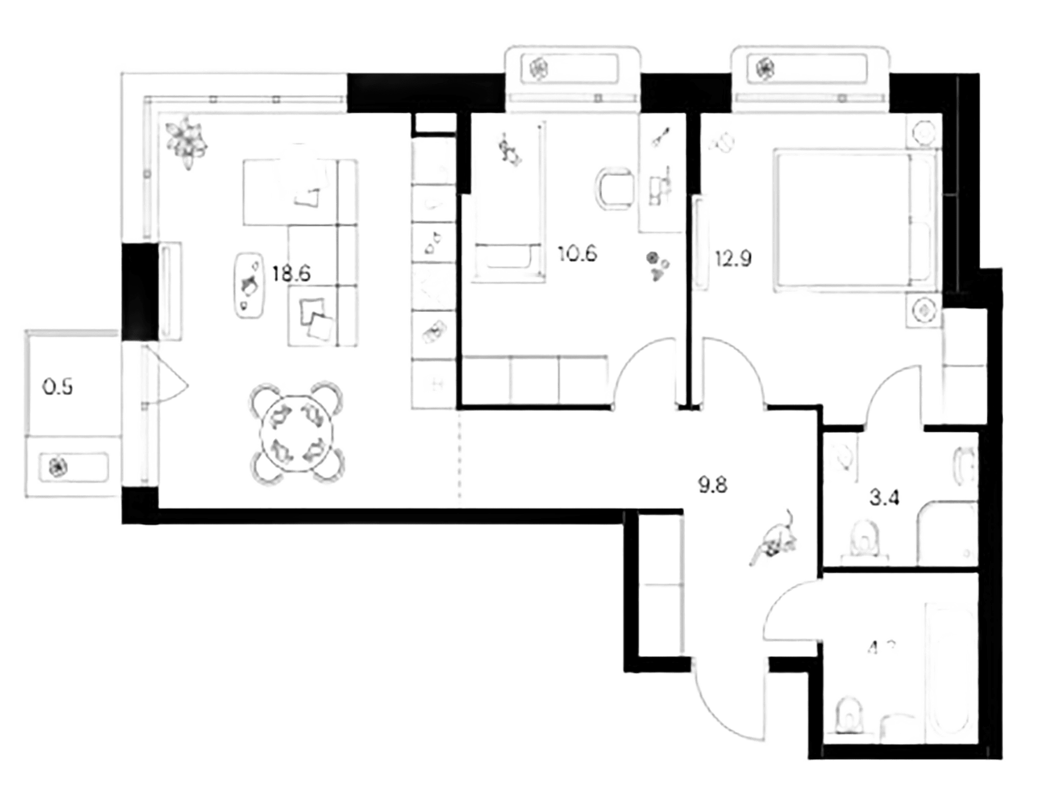 Планировка — Сиберово, 2-комн., 60 м²