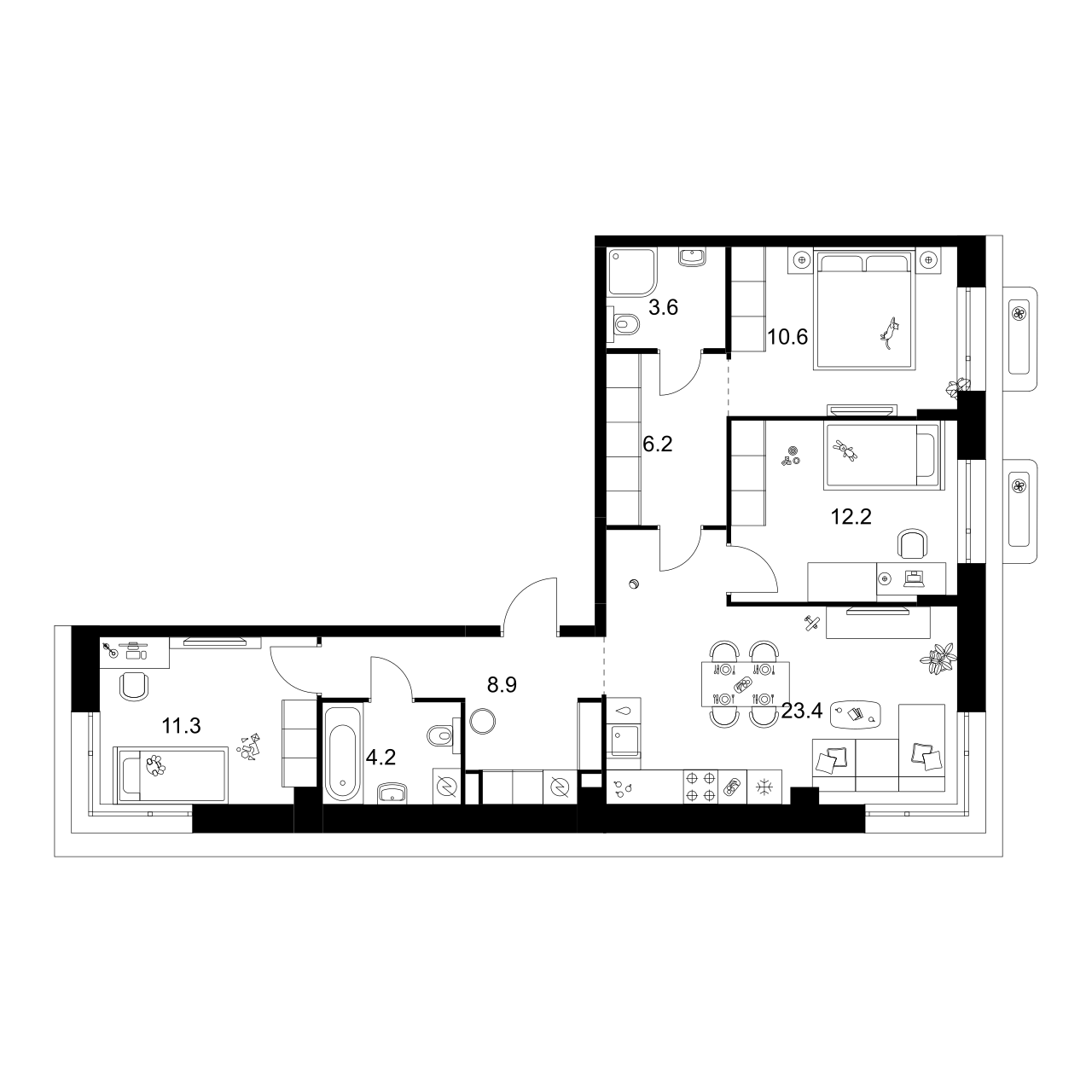 Планировка — Сиберово, 4-комн., 80 м²