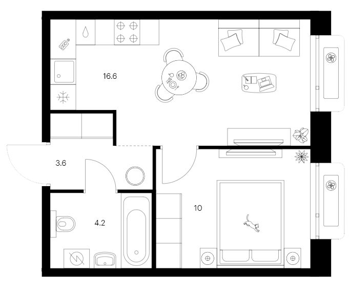Планировка — Сиберово, 2-комн., 34 м²